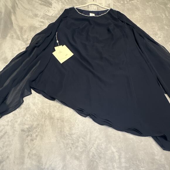 LT LanTing Bride Blouse Navy Blue Mother Bride/Groom Wedding Beaded Neck Hi-Low - Picture 3 of 16